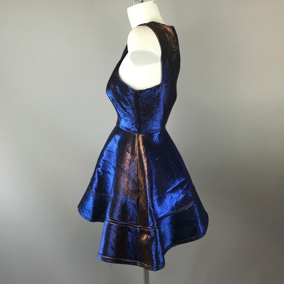 Topshop 2 Tone Bonded Skater Dress Metallic 4 - Picture 6 of 7